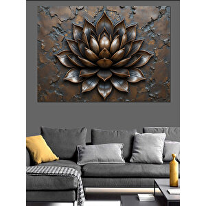 Bronz Lotus Çiçek Figürü Dekoratif Kanvas - Mdf Ahşap Tablo 100x140 cm