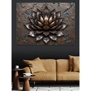 Bronz Lotus Çiçek Figürü Dekoratif Kanvas - Mdf Ahşap Tablo 100x140 cm
