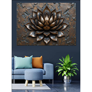Bronz Lotus Çiçek Figürü Dekoratif Kanvas - Mdf Ahşap Tablo
