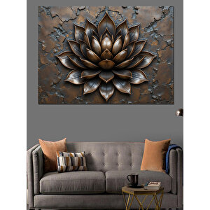 Bronz Lotus Çiçek Figürü Dekoratif Kanvas - Mdf Ahşap Tablo