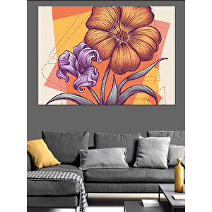 Çizgili Mor Çiçekler Dekoratif Kanvas - Mdf Ahşap Tablo 25x35 cm