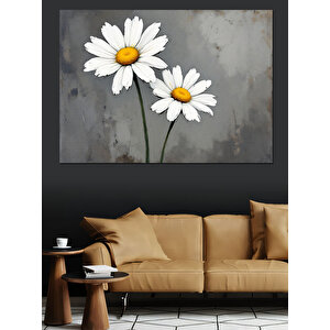 Beton Üstü Papatya Çiçeği Dekoratif Kanvas - Mdf Ahşap Tablo 35x50 cm