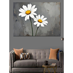 Beton Üstü Papatya Çiçeği Dekoratif Kanvas - Mdf Ahşap Tablo 35x50 cm
