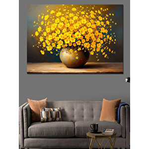 Sarı Çiçekli Vazo Dekoratif Kanvas - Mdf Ahşap Tablo 70x100 cm