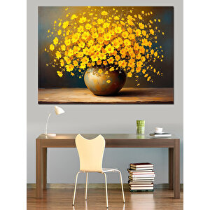Sarı Çiçekli Vazo Dekoratif Kanvas - Mdf Ahşap Tablo 70x100 cm