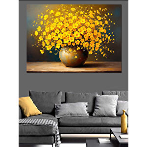 Sarı Çiçekli Vazo Dekoratif Kanvas - Mdf Ahşap Tablo 70x100 cm