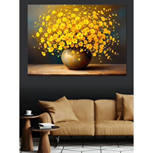 Sarı Çiçekli Vazo Dekoratif Kanvas - Mdf Ahşap Tablo