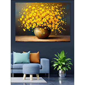 Sarı Çiçekli Vazo Dekoratif Kanvas - Mdf Ahşap Tablo