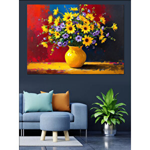 Sarı Vazoda Çiçekler Dekoratif Kanvas - Mdf Ahşap Tablo 70x100 cm