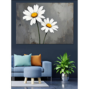 Beton Üstü Papatya Çiçeği Dekoratif Kanvas - Mdf Ahşap Tablo 25x35 cm