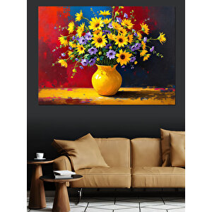 Sarı Vazoda Çiçekler Dekoratif Kanvas - Mdf Ahşap Tablo 50x70 cm