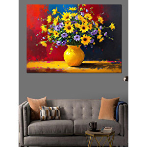 Sarı Vazoda Çiçekler Dekoratif Kanvas - Mdf Ahşap Tablo 50x70 cm