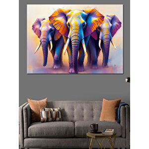 Soyut Yürüyen Filler Dekoratif Kanvas - Mdf Ahşap Tablo 50x70 cm