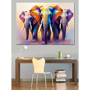 Soyut Yürüyen Filler Dekoratif Kanvas - Mdf Ahşap Tablo 50x70 cm