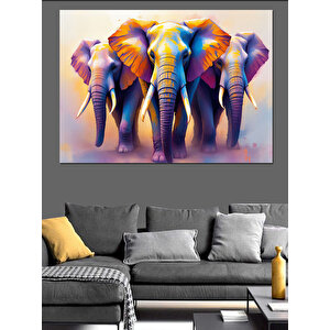 Soyut Yürüyen Filler Dekoratif Kanvas - Mdf Ahşap Tablo 50x70 cm