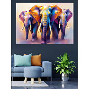 Soyut Yürüyen Filler Dekoratif Kanvas - Mdf Ahşap Tablo