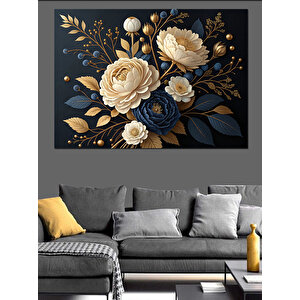Krem Rengi Çiçekler Dekoratif Kanvas - Mdf Ahşap Tablo 100x140 cm