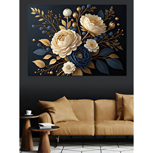 Krem Rengi Çiçekler Dekoratif Kanvas - Mdf Ahşap Tablo 100x140 cm