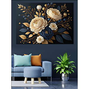 Krem Rengi Çiçekler Dekoratif Kanvas - Mdf Ahşap Tablo 100x140 cm