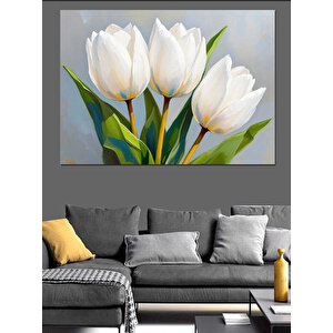 Beyaz Lale Çiçekleri Dekoratif Kanvas - Mdf Ahşap Tablo 100x140 cm