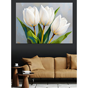 Beyaz Lale Çiçekleri Dekoratif Kanvas - Mdf Ahşap Tablo 100x140 cm