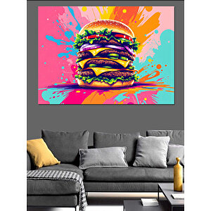 Patlayan Renkli Hamburger Dekoratif Kanvas - Mdf Ahşap Tablo 70x100 cm