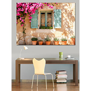 Çiçeklerle Kaplı Ev Dekoratif Kanvas - Mdf Ahşap Tablo 35x50 cm
