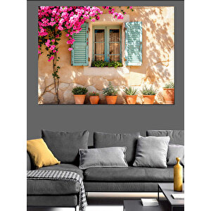 Çiçeklerle Kaplı Ev Dekoratif Kanvas - Mdf Ahşap Tablo 70x100 cm
