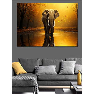 Sonbaharda Yalnız Fil Yürüyüşü Dekoratif Kanvas - Mdf Ahşap Tablo 50x70 cm