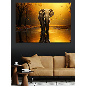 Sonbaharda Yalnız Fil Yürüyüşü Dekoratif Kanvas - Mdf Ahşap Tablo 50x70 cm