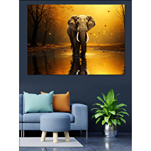 Sonbaharda Yalnız Fil Yürüyüşü Dekoratif Kanvas - Mdf Ahşap Tablo 100x140 cm