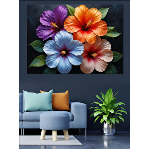 Renkli Bahar Çiçekleri Dekoratif Kanvas - Mdf Ahşap Tablo 100x140 cm
