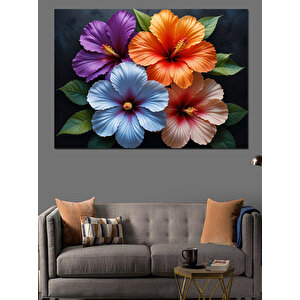 Renkli Bahar Çiçekleri Dekoratif Kanvas - Mdf Ahşap Tablo 50x70 cm