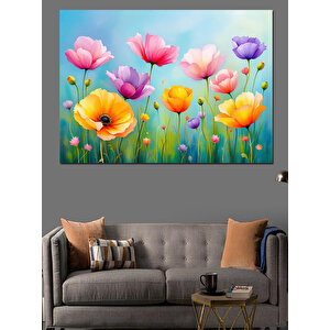 Renkli Lale Bahçesi Dekoratif Kanvas - Mdf Ahşap Tablo 50x70 cm
