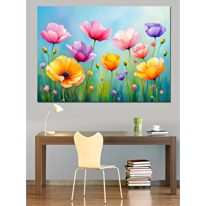 Renkli Lale Bahçesi Dekoratif Kanvas - Mdf Ahşap Tablo 35x50 cm
