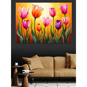 Renkli Lale Bahçesi Dekoratif Kanvas - Mdf Ahşap Tablo 100x140 cm