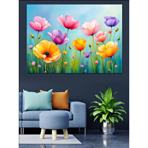 Renkli Lale Bahçesi Dekoratif Kanvas - Mdf Ahşap Tablo 100x140 cm