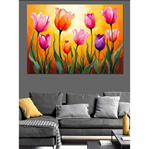 Renkli Lale Bahçesi Dekoratif Kanvas - Mdf Ahşap Tablo 50x70 cm