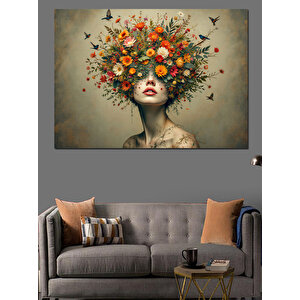 Çiçekten Saçlı Sanatsal Kadın Dekoratif Kanvas - Mdf Ahşap Tablo 70x100 cm
