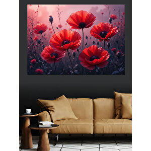 Canlı Kırmızı Gelincik Çiçekleri Dekoratif Kanvas - Mdf Ahşap Tablo 35x50 cm
