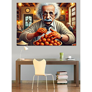 Einstein Ve Yemek Dekoratif Kanvas - Mdf Ahşap Tablo