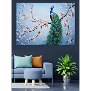 Kiraz Çiçekli Tavuskuşu Dekoratif Kanvas - Mdf Ahşap Tablo 100x140 cm