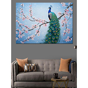 Kiraz Çiçekli Tavuskuşu Dekoratif Kanvas - Mdf Ahşap Tablo 100x140 cm