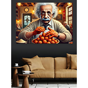 Einstein Ve Yemek Dekoratif Kanvas - Mdf Ahşap Tablo 50x70 cm