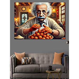 Einstein Ve Yemek Dekoratif Kanvas - Mdf Ahşap Tablo