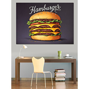 Retro Tarzda Dev Hamburger Dekoratif Kanvas - Mdf Ahşap Tablo 70x100 cm