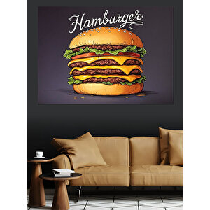 Retro Tarzda Dev Hamburger Dekoratif Kanvas - Mdf Ahşap Tablo