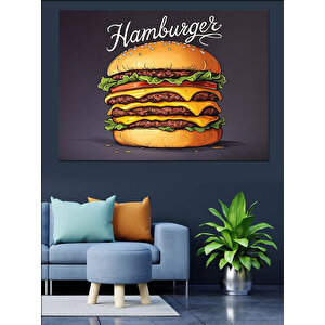 Retro Tarzda Dev Hamburger Dekoratif Kanvas - Mdf Ahşap Tablo