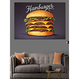 Retro Tarzda Dev Hamburger Dekoratif Kanvas - Mdf Ahşap Tablo 35x50 cm