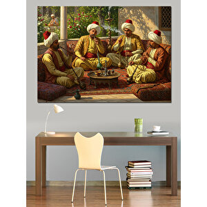 Bahçede Nargile Keyfi Dekoratif Kanvas - Mdf Ahşap Tablo 50x70 cm